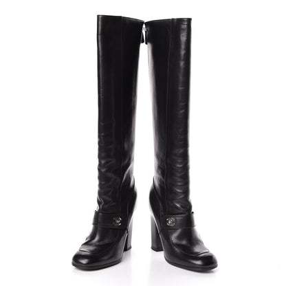 Chanel Calfskin CC Turnlock Knee High Boots 37.5 Black 6 of 12