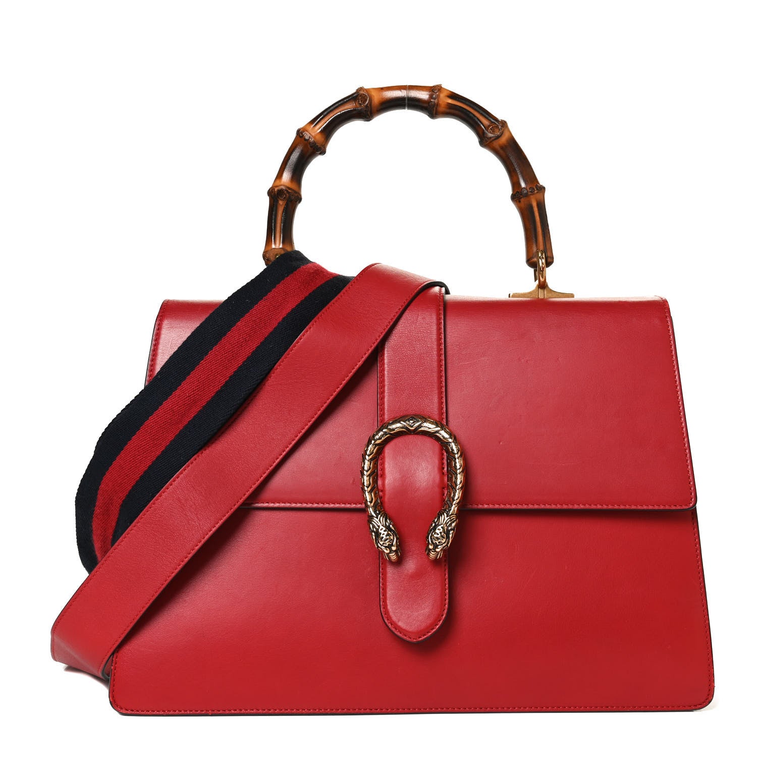 Gucci Moon Calfskin Web Large Dionysus Bamboo Top Handle Bag Hibiscus Red 1 of 17