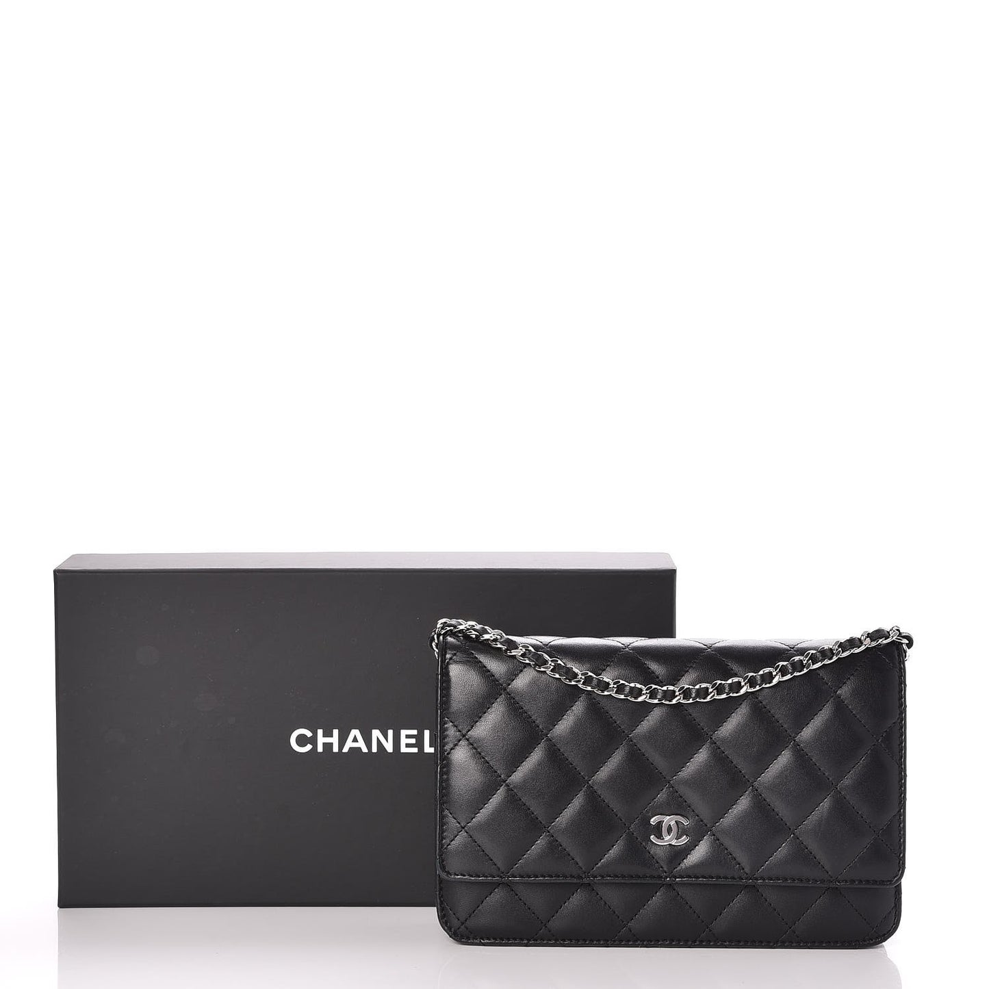 Lambskin Quilted Wallet On Chain WOC Black