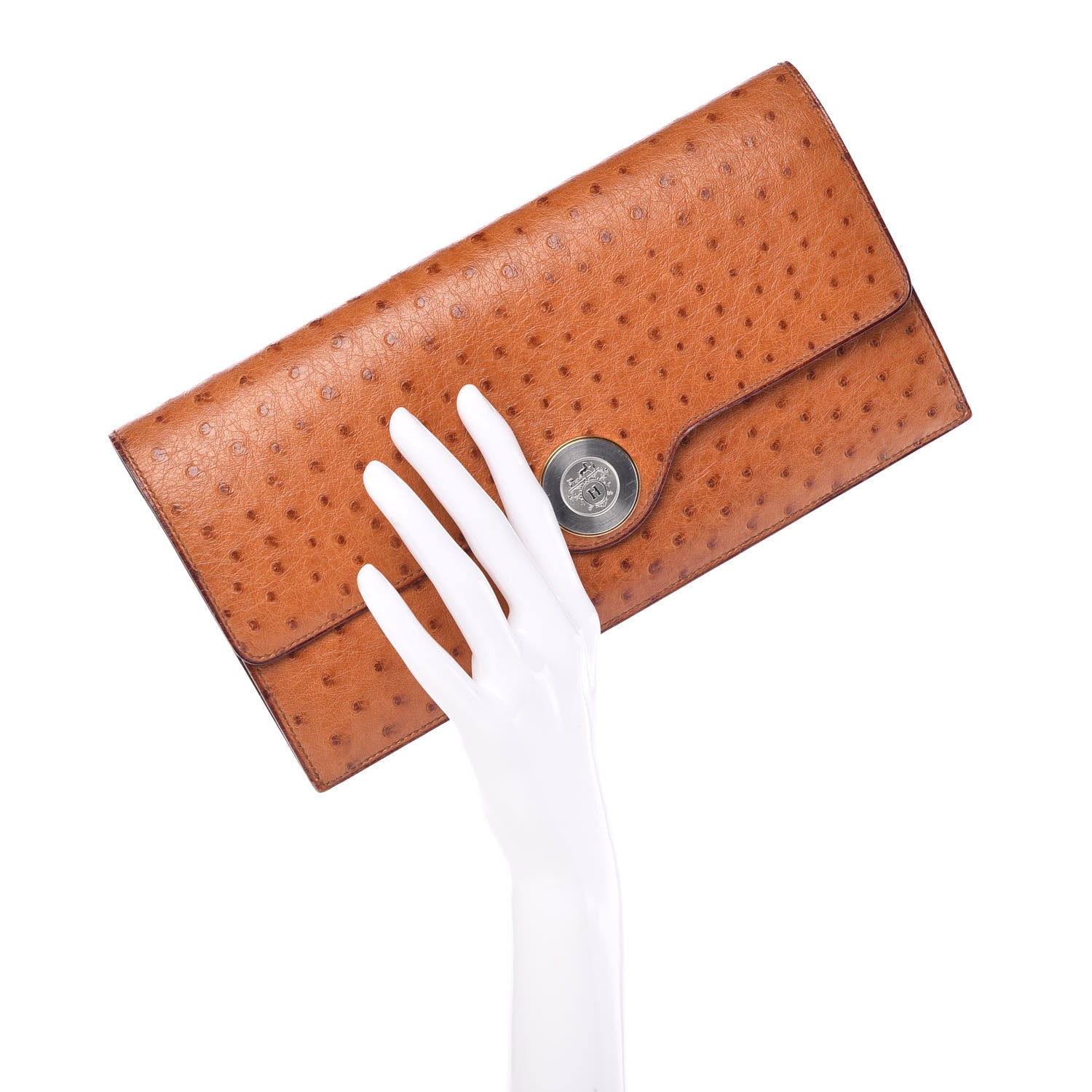 Hermes Ostrich Envelope Clutch Bag Cognac 2 of 10