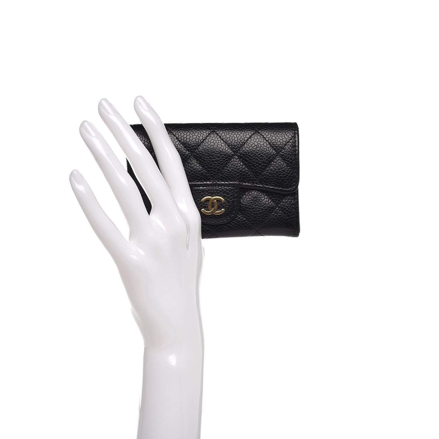 Caviar Quilted Flap Card Holder Black