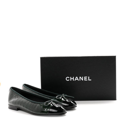 Chanel Patent Calfskin Crocodile Embossed Ballerina Flats 36.5 Dark Green Black 10 of 10
