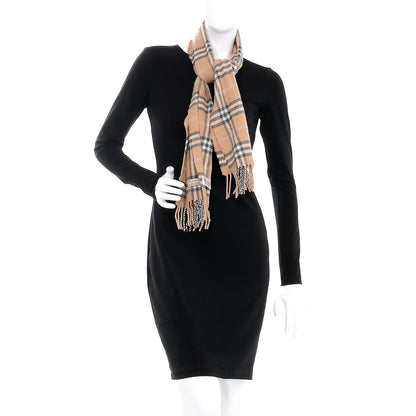 Burberry Lambswool Check Fringe Scarf Beige 2 of 5