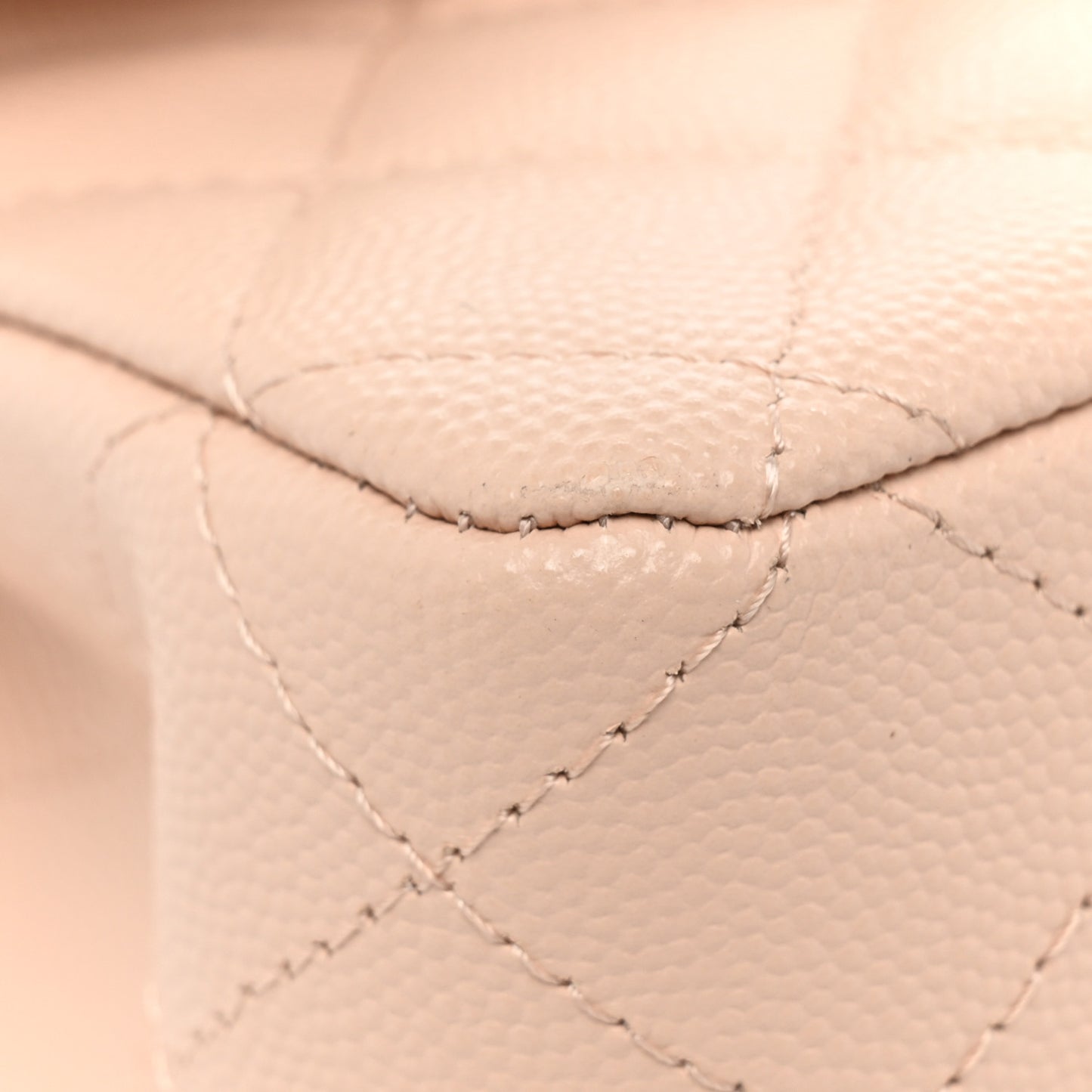 Caviar Quilted Medium Double Flap Light Beige