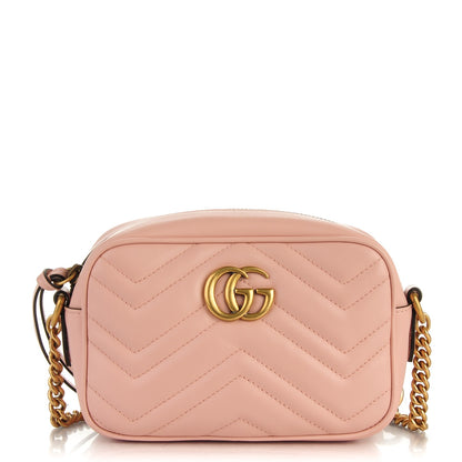 Gucci Calfskin Matelasse Mini GG Marmont Chain Shoulder Bag Perfect Pink 1 of 7