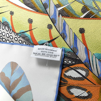 Hermes Silk Plumes En Fete Scarf 90 Blanc Turquoise Multicolor 2 of 4