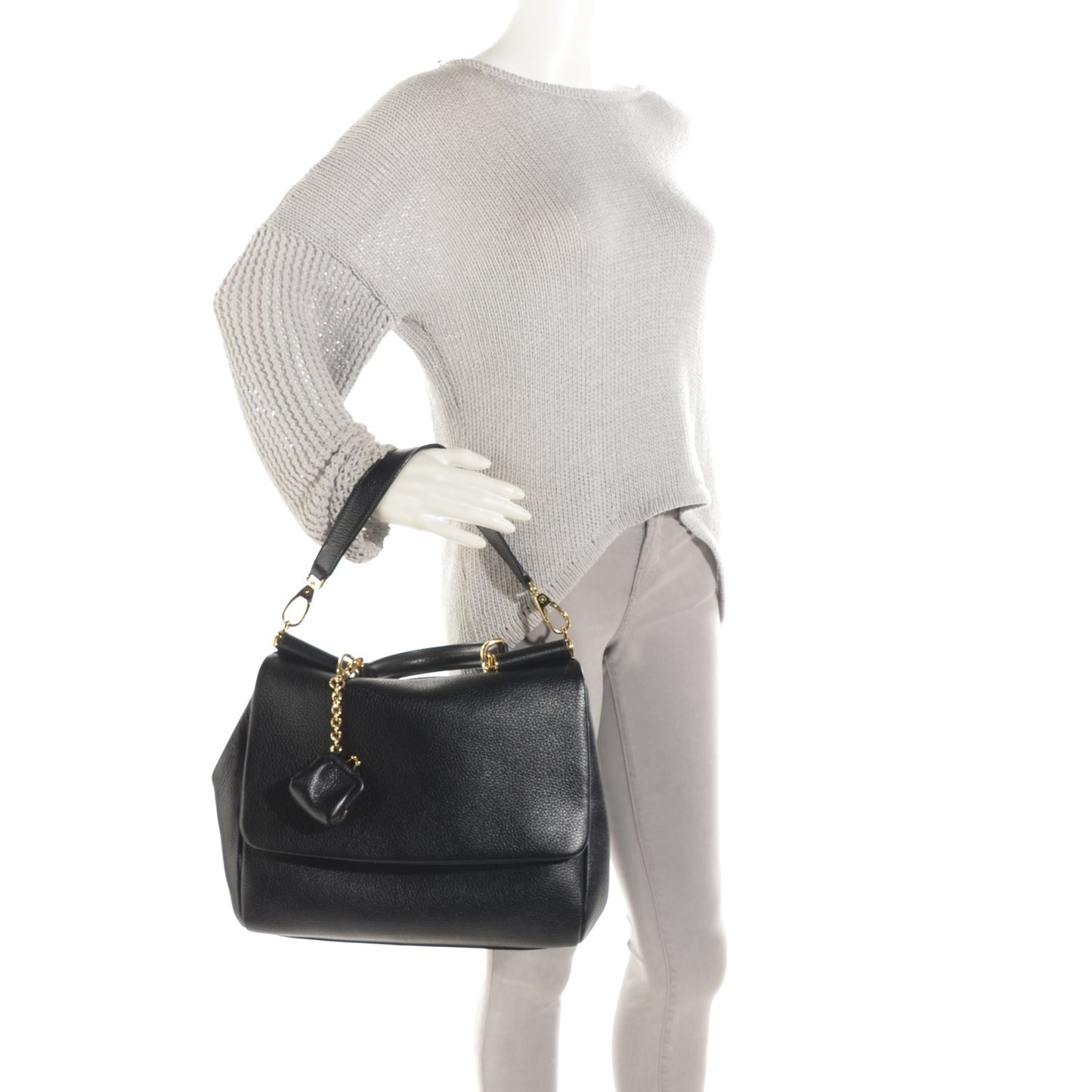 Grained Deerskin Large Miss Sicily Satchel Black