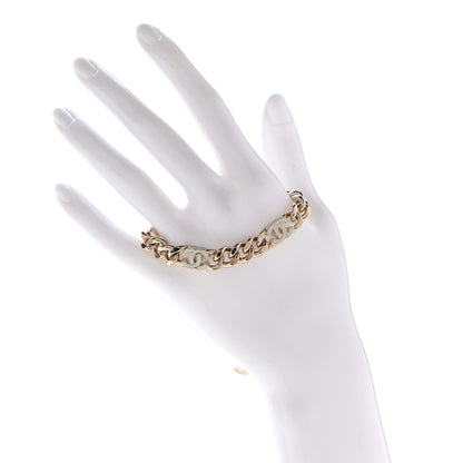 Chanel Enamel Metal CC Chain Bracelet Gold White 2 of 5