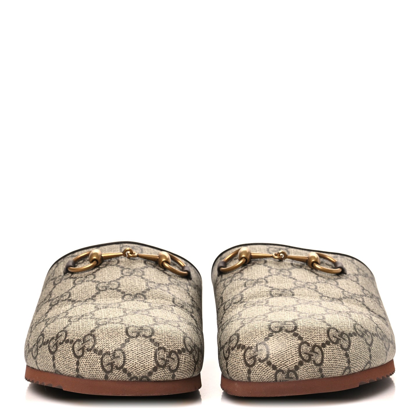 GG Supreme Monogram Miro Soft Calfskin Womens Horsebit Slippers 40.5 Beige Ebony New Acero