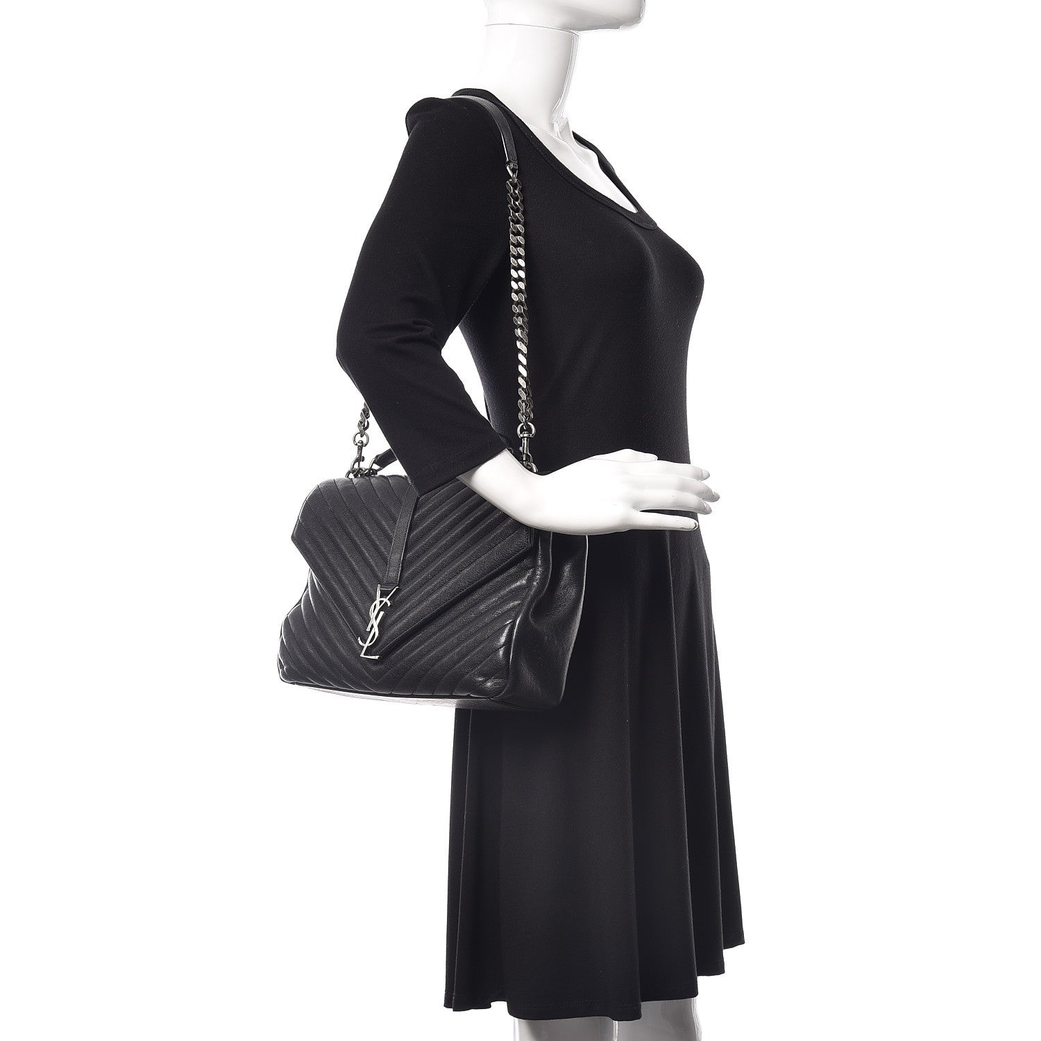 Saint Laurent Sheepskin Matelasse Chevron Monogram Large College Satchel Black 3 of 23