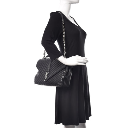 Saint Laurent Sheepskin Matelasse Chevron Monogram Large College Satchel Black 3 of 23