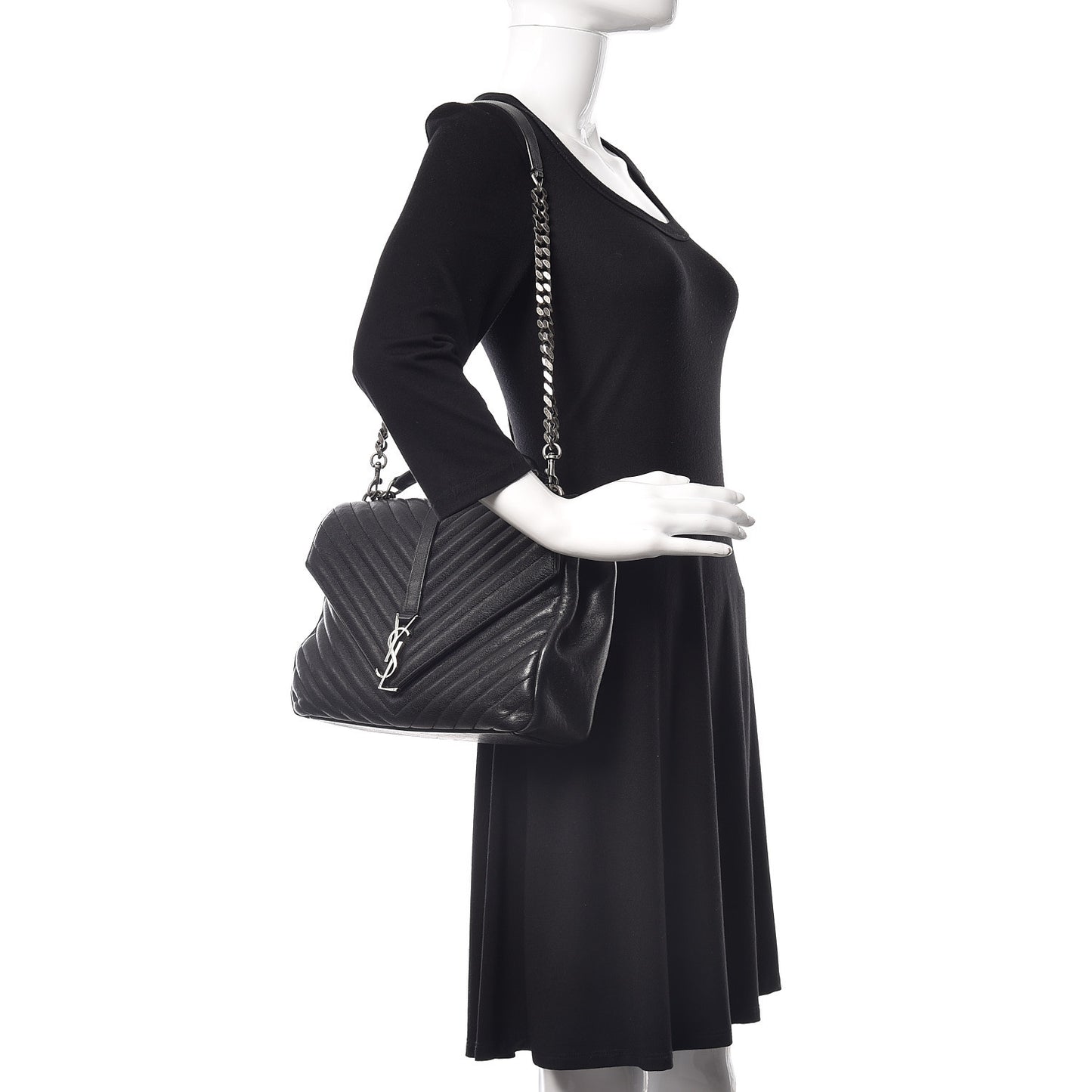 Sheepskin Matelasse Chevron Monogram Large College Satchel Black