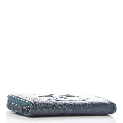 Chanel Iridescent Caviar Quilted Medium Filigree Zip Around Wallet Dark Turquoise 4 of 10