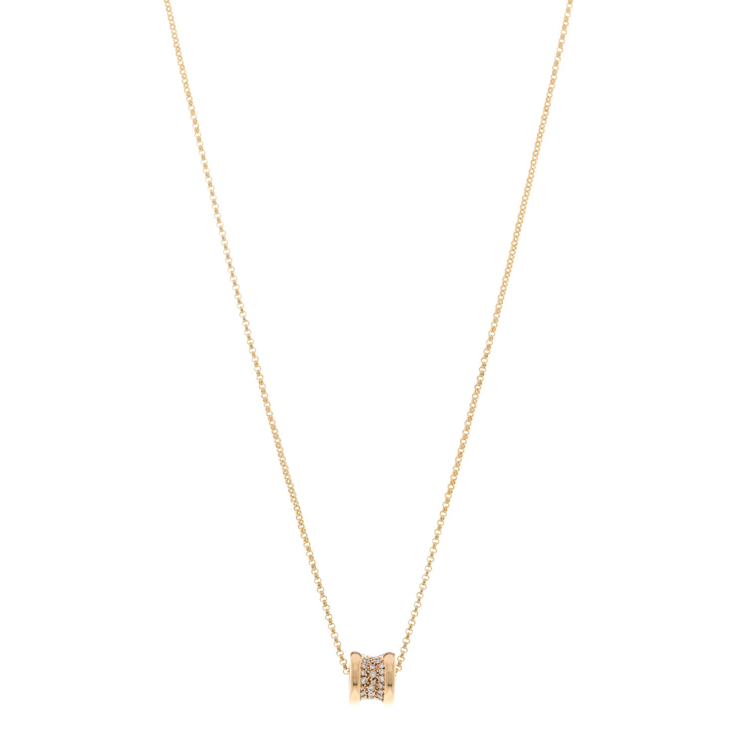 Bulgari 18K Yellow Gold Diamond Small B.Zero1 Pave Pendant Necklace 1 of 5
