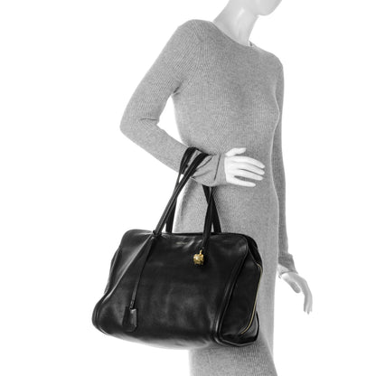 Alexander McQueen Pebbled Calfskin Large Skull Padlock Zip Around Tote Black 2 of 7