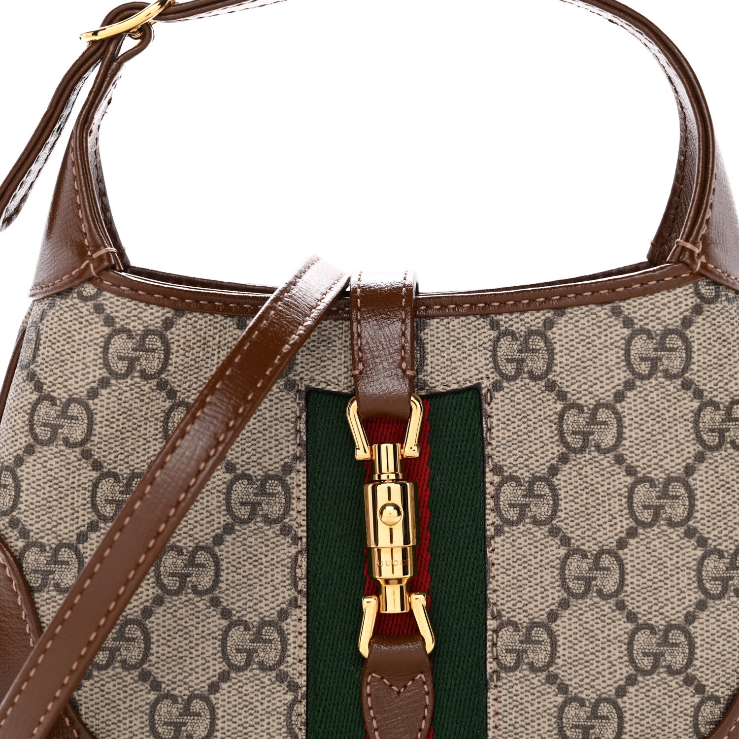 Gucci GG Supreme Monogram Azalea Calfskin Web Mini Jackie 1961 Hobo Beige Ebony Brown Sugar 8 of 12