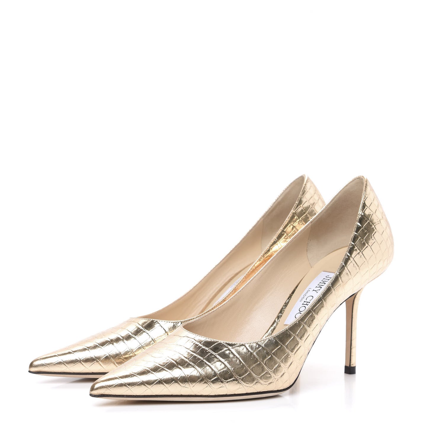 Metallic Calfskin Crocodile Embossed Love 100 Pumps 39 Gold