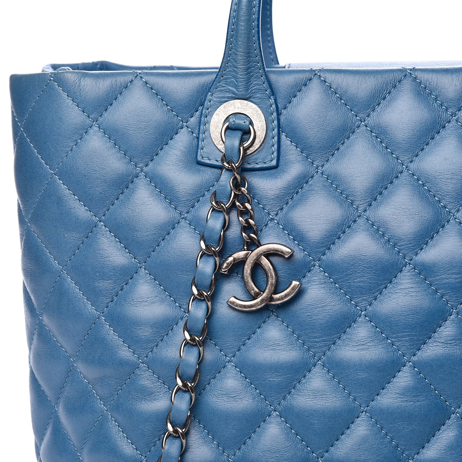 Chanel Calfskin Quilted Easy Shopping Tote Blue 10 of 12