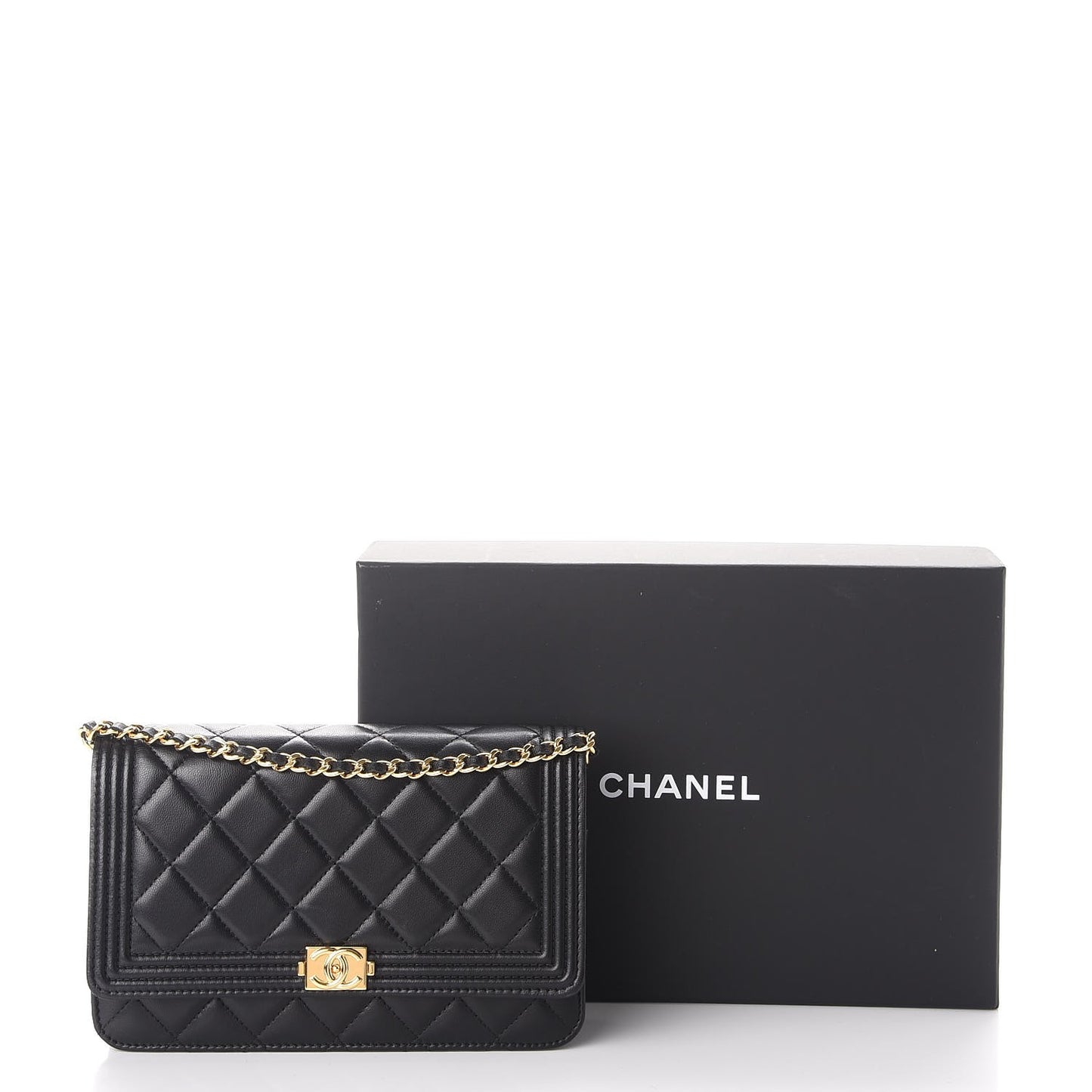 Lambskin Quilted Boy Wallet On Chain WOC Black