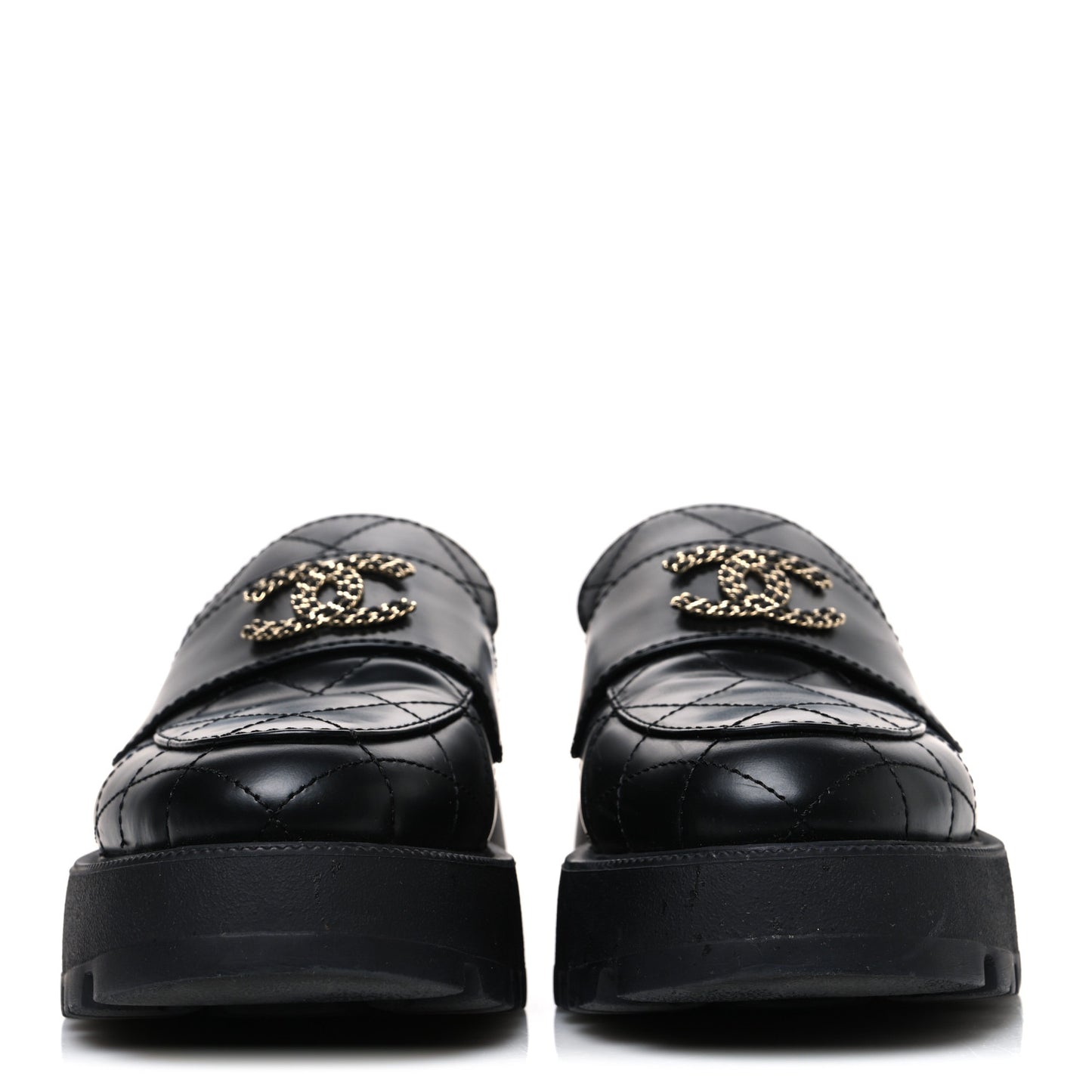 Calfskin Stitched CC Loafers 37.5 Black