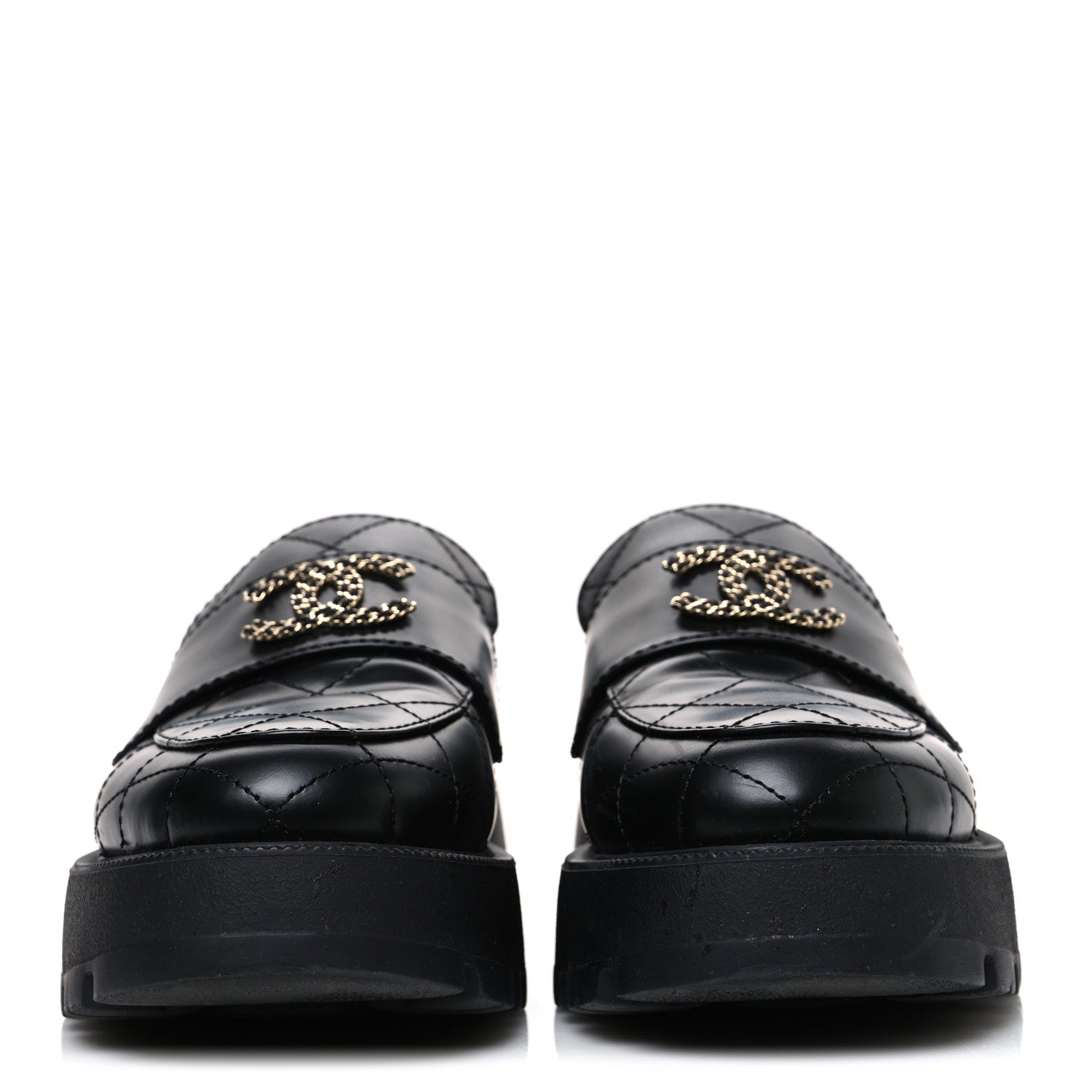 Chanel Calfskin Stitched CC Loafers 37.5 Black 3 of 11