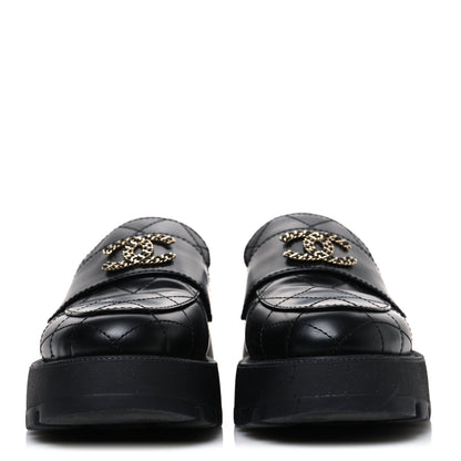 Chanel Calfskin Stitched CC Loafers 37.5 Black 3 of 11