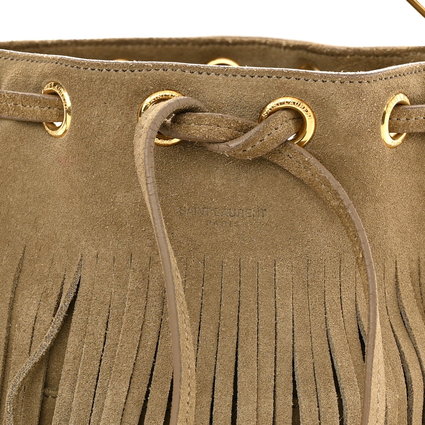 Suede Calfskin Small Emmanuelle Fringe Bucket Bag Light Ocre