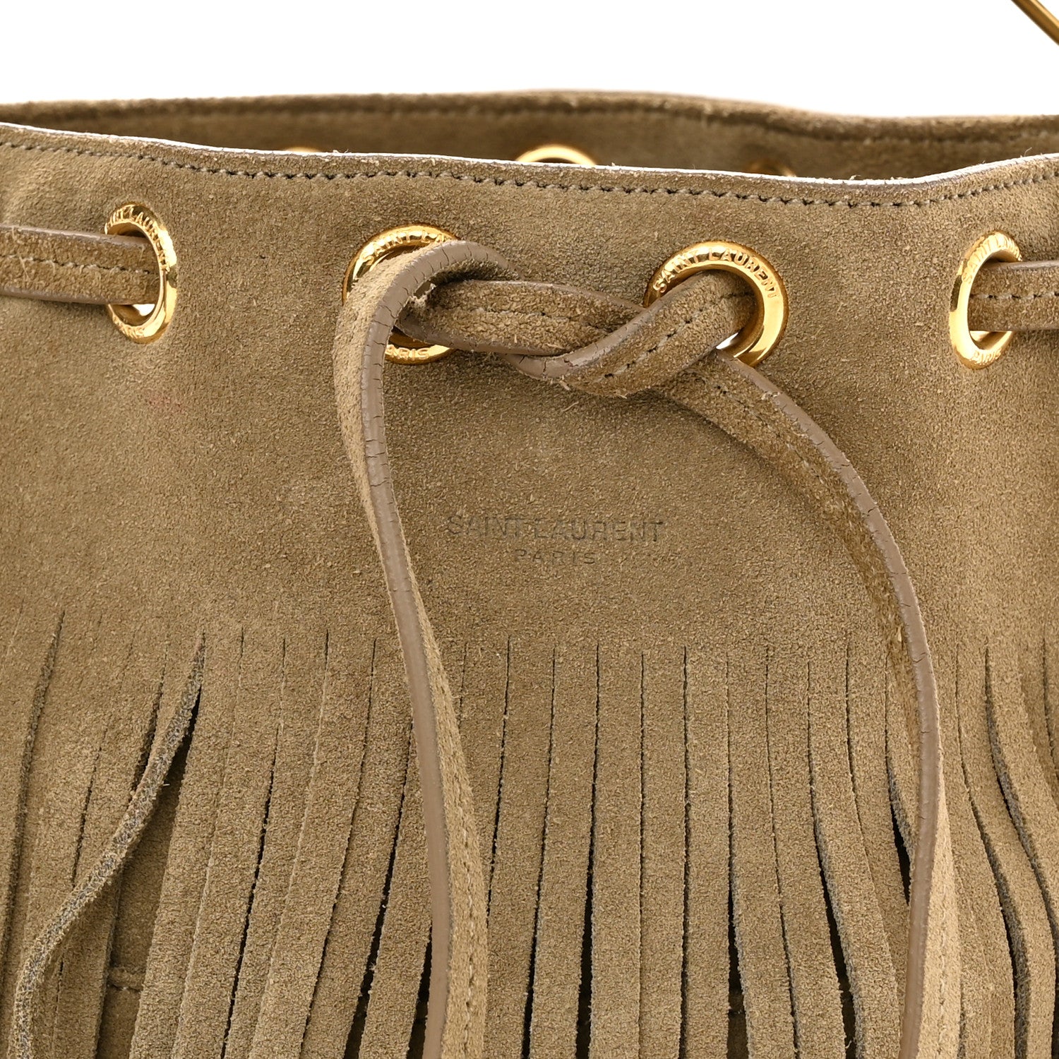 Saint Laurent Suede Calfskin Small Emmanuelle Fringe Bucket Bag Light Ocre 8 of 10