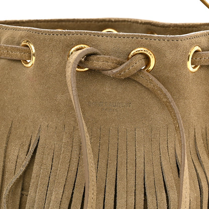 Saint Laurent Suede Calfskin Small Emmanuelle Fringe Bucket Bag Light Ocre 8 of 10