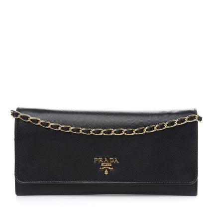 Prada Saffiano Metal Oro Chain Wallet Black 1 of 11