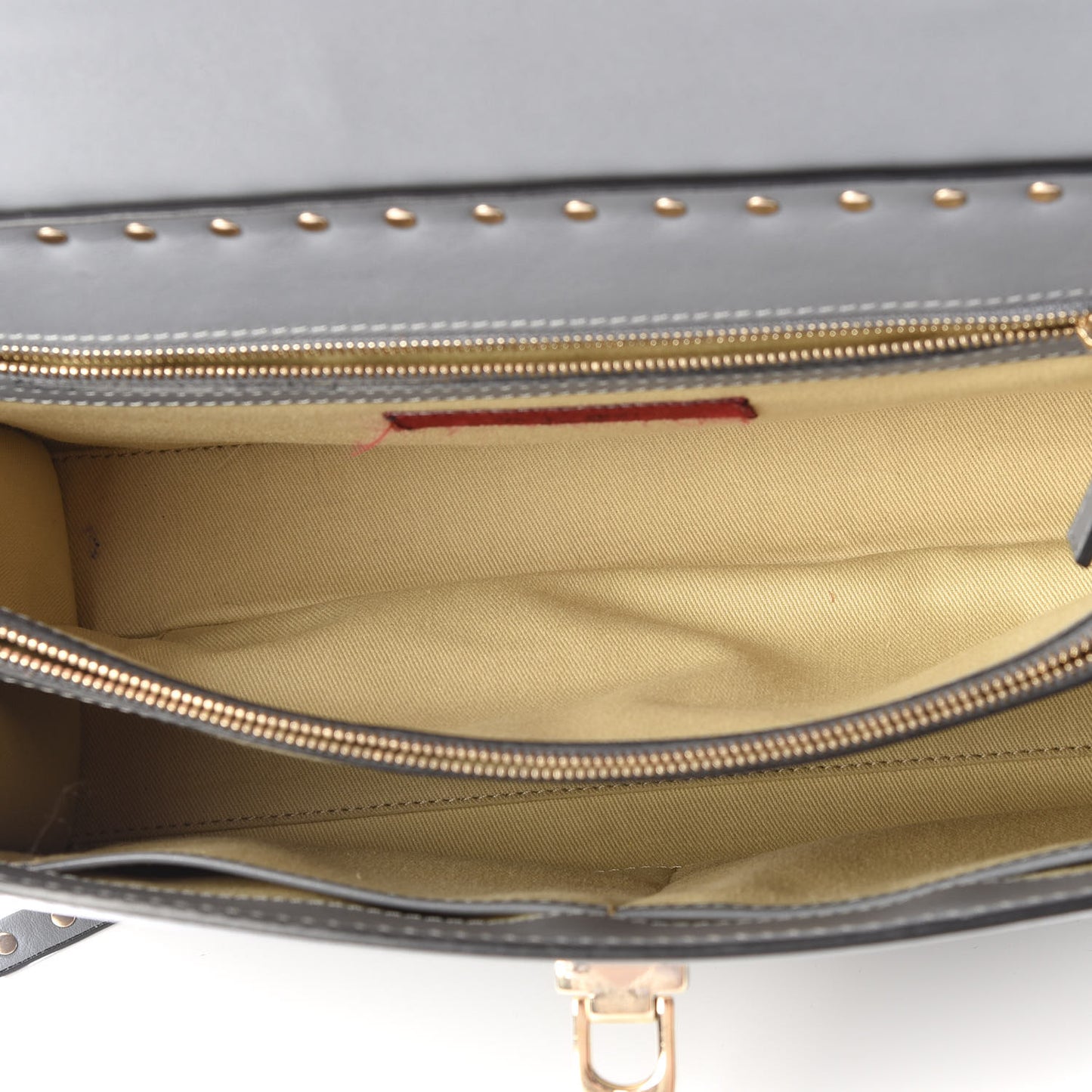 Vitello Rockstud Single Handle Flap Bag Light Stone
