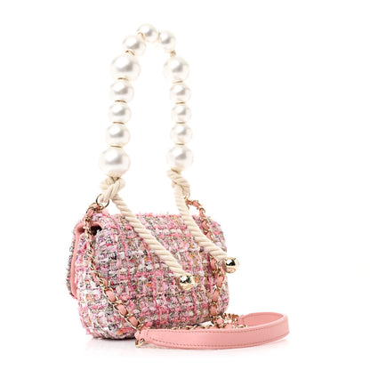 Chanel Tweed Mini Pearl Handle Flap Pink Beige Orange Ecru 3 of 12