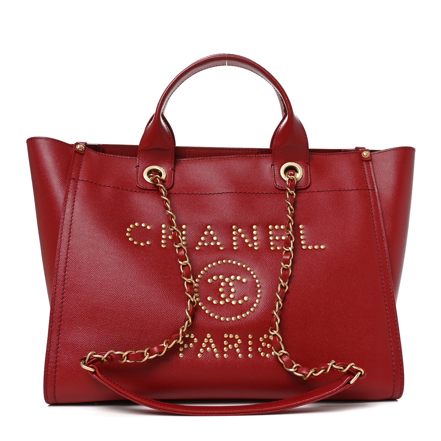 Chanel Caviar Small Studded Deauville Tote Red 1 of 10