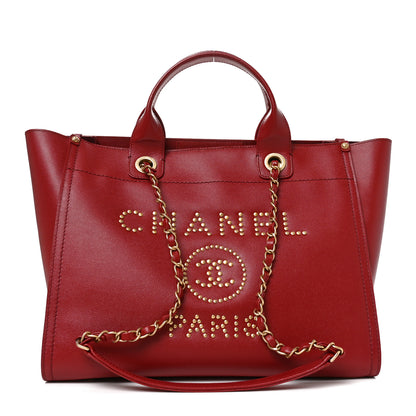 Chanel Caviar Small Studded Deauville Tote Red 1 of 10