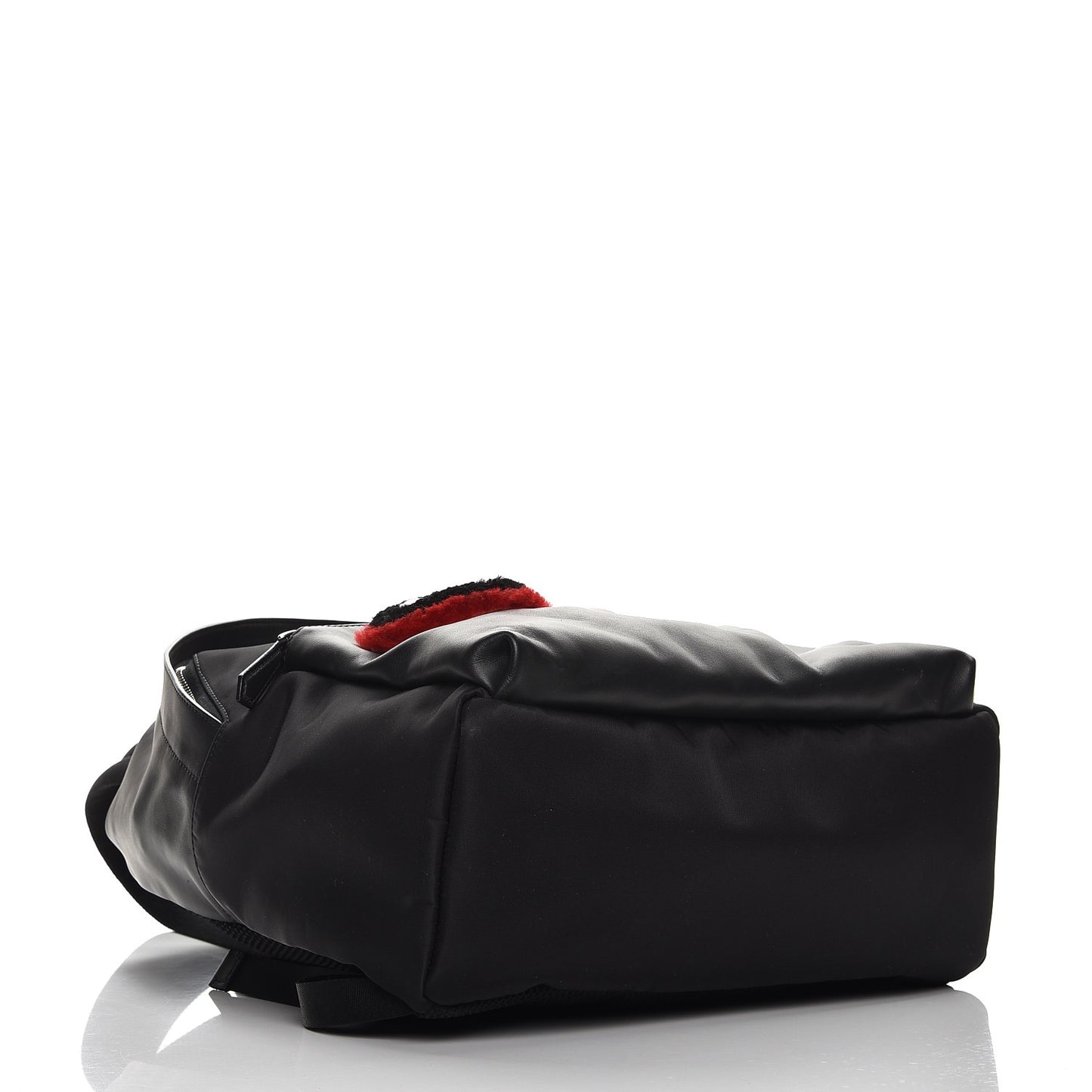 Nylon Calfskin Shearling Emoticon Backpack Black