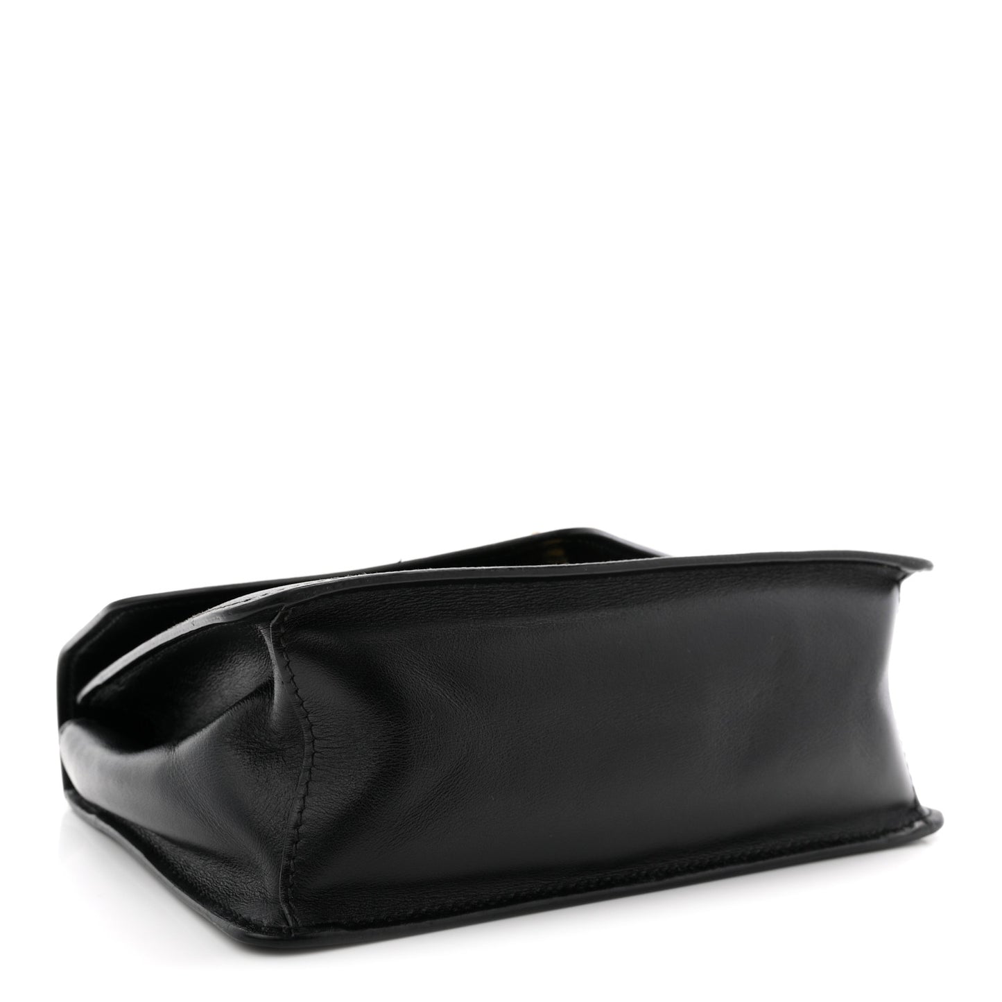 Saffiano Soft Calfskin Metal Triangle Logo Envelope Chain Shoulder Bag Black