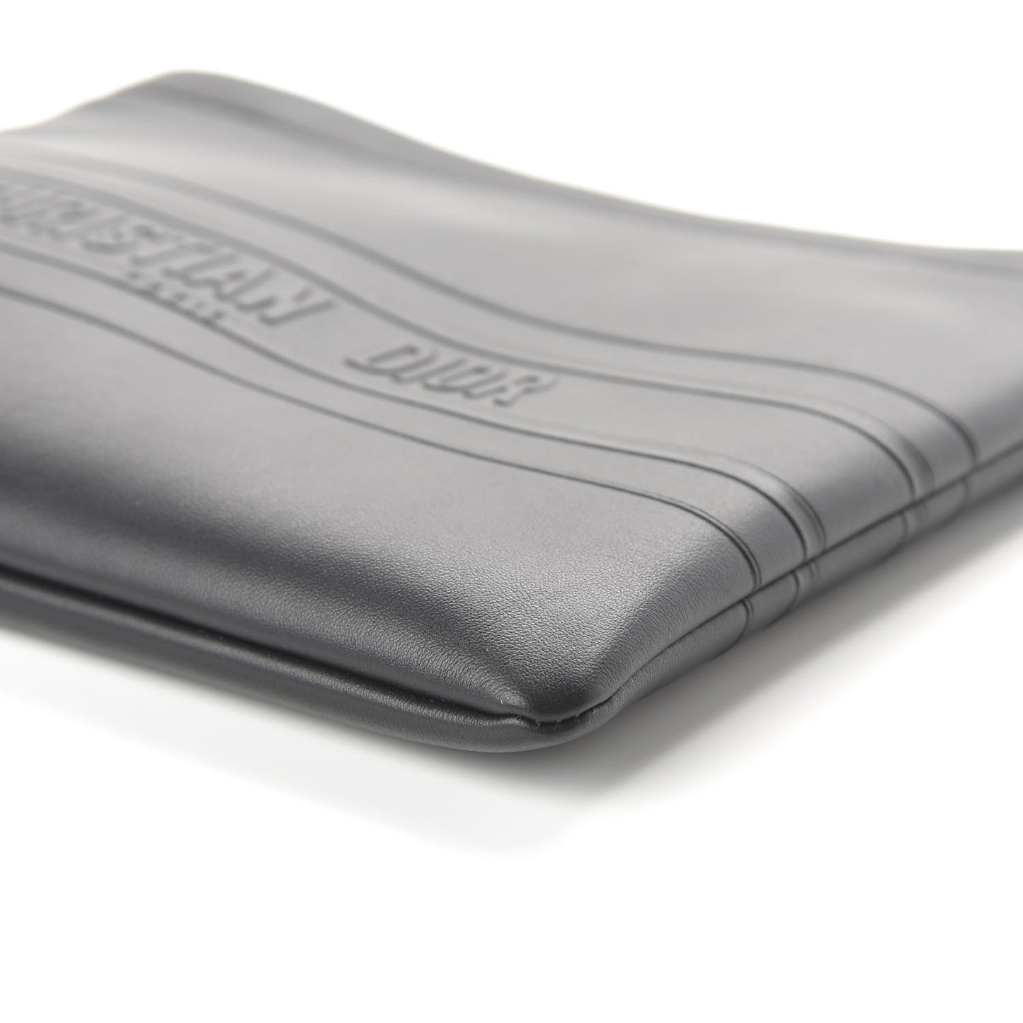 Calfskin Embossed Logo Zip Clutch Black