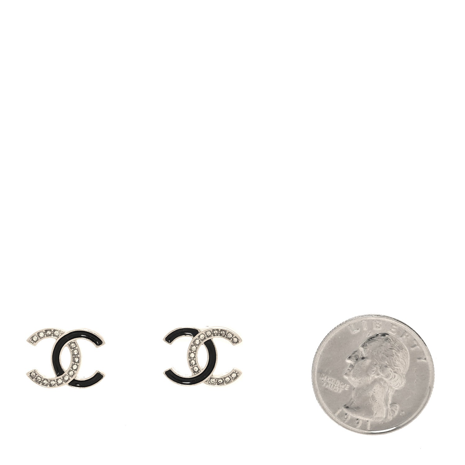 Chanel Crystal Enamel CC Earrings Silver Black 2 of 4