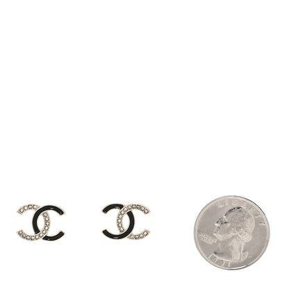 Chanel Crystal Enamel CC Earrings Silver Black 2 of 4