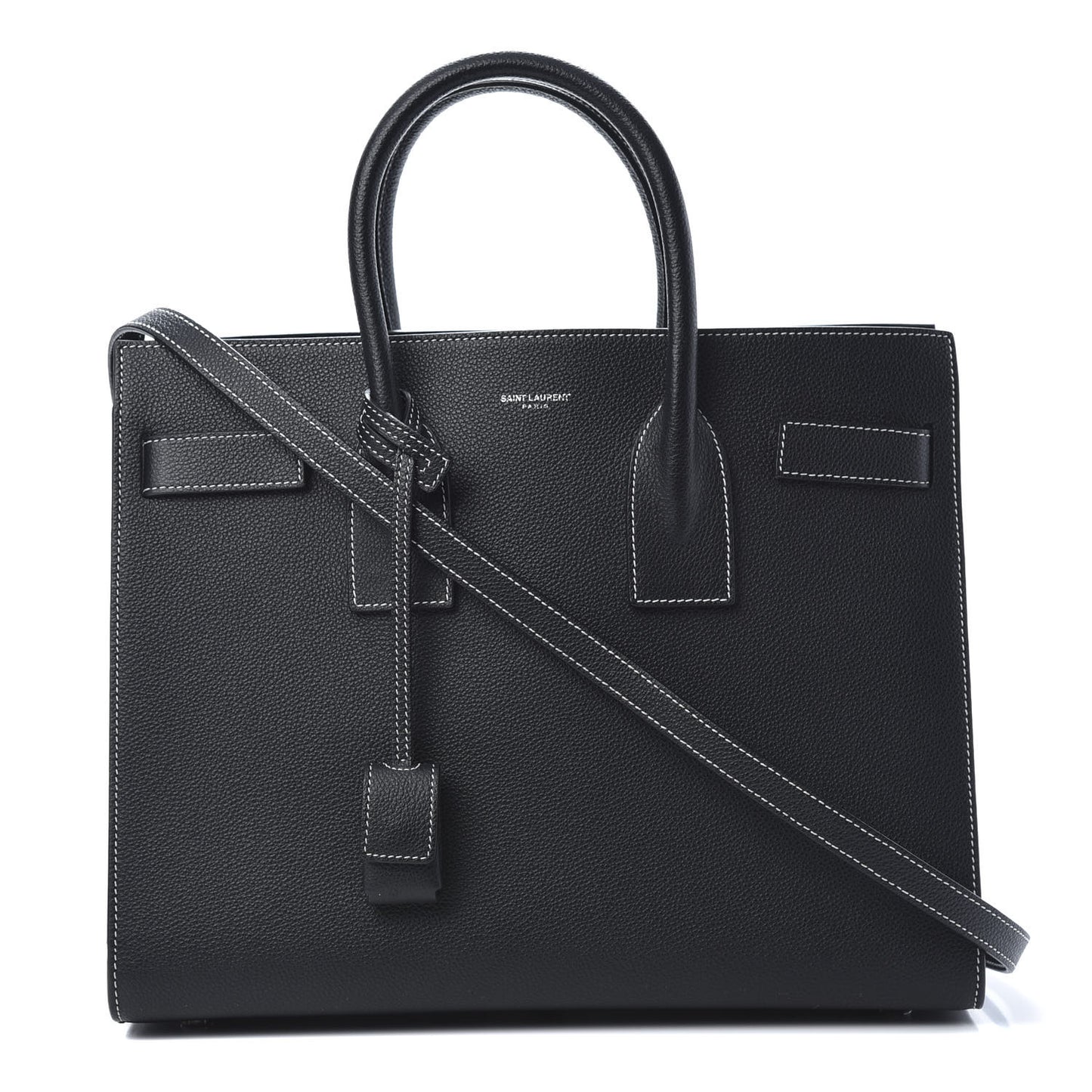Grained Calfskin Topstitch Small Sac De Jour Black Porcelain