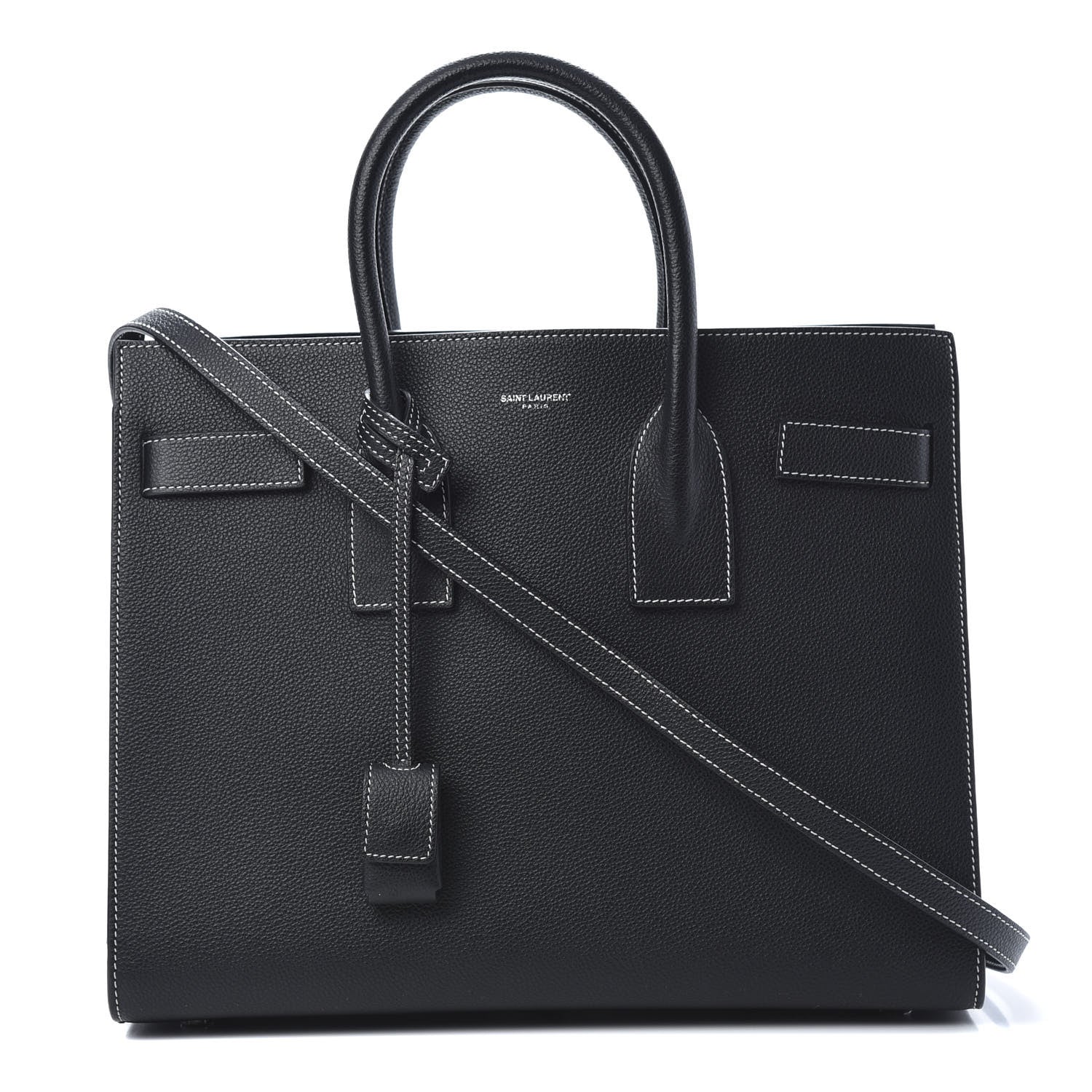 Saint Laurent Grained Calfskin Topstitch Small Sac De Jour Black Porcelain 1 of 11