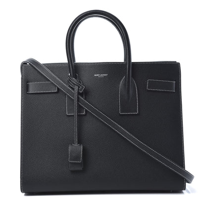 Saint Laurent Grained Calfskin Topstitch Small Sac De Jour Black Porcelain 1 of 11
