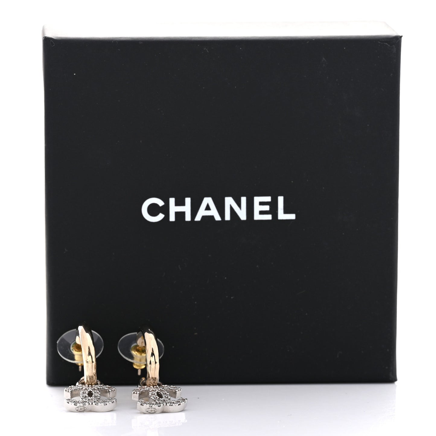 Metal Crystal CC Hoop Drop Earrings Gold