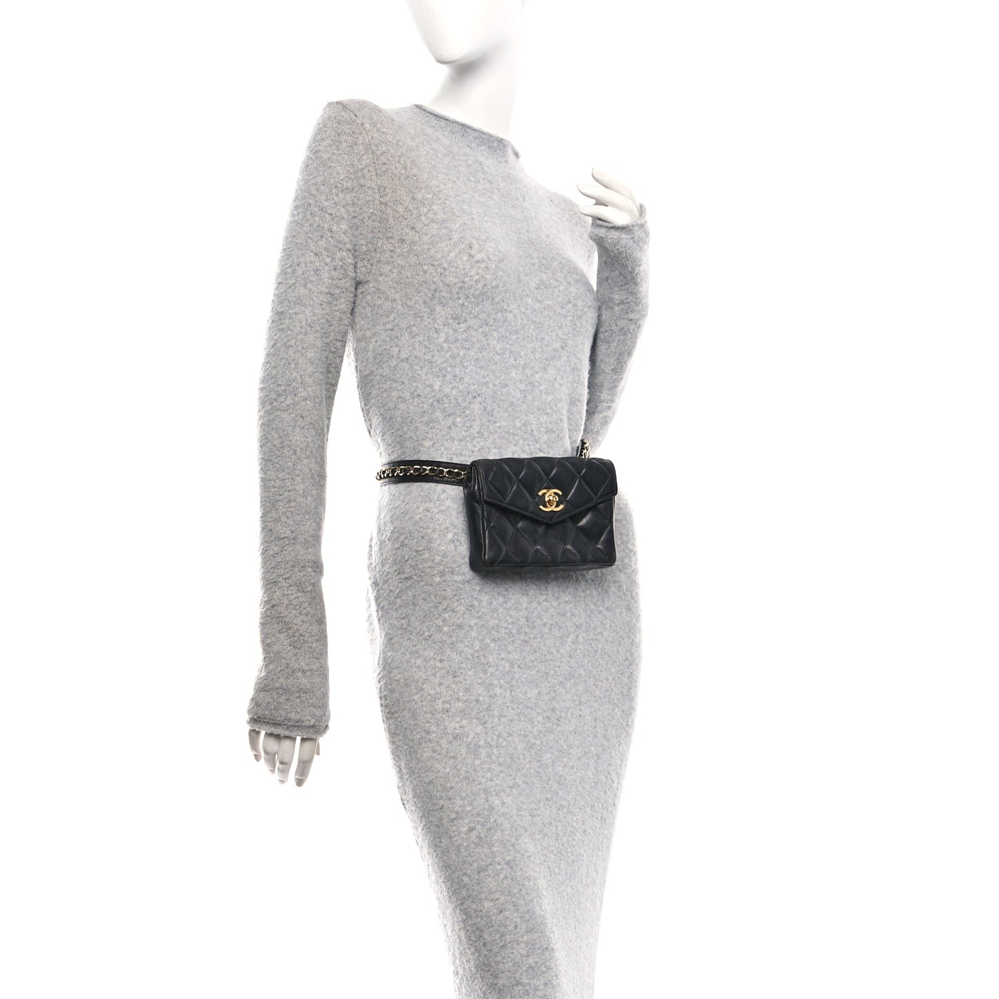 Lambskin Quilted Flap Waist Belt Bag 75 30 Black