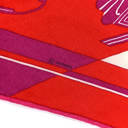 Hermes Cashmere Silk Ex Libris Losange Scarf MM Fouge Bougainvillea 3 of 4