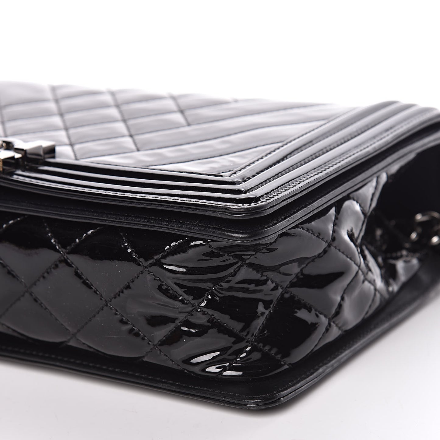 Patent Chevron Quilted New Medium Boy Flap Black