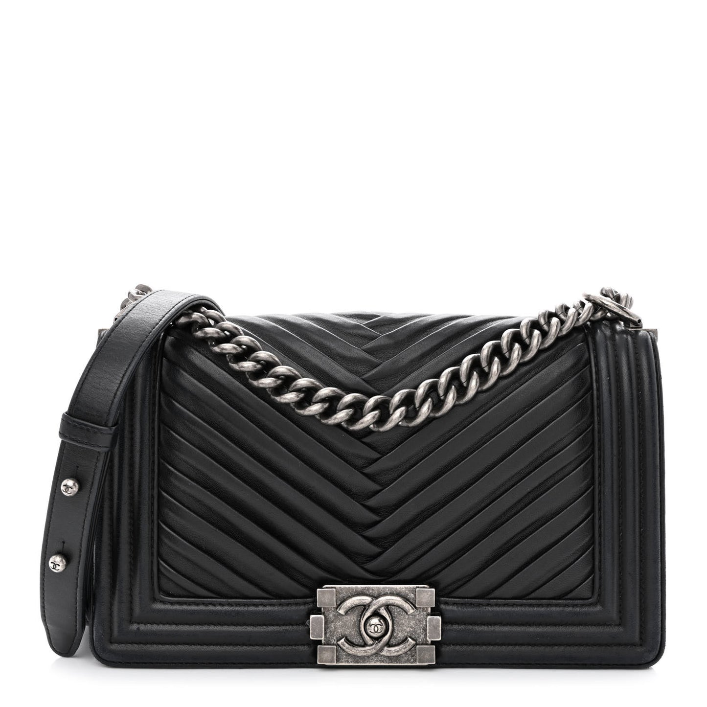 Lambskin Pleated Medium Boy Flap Black