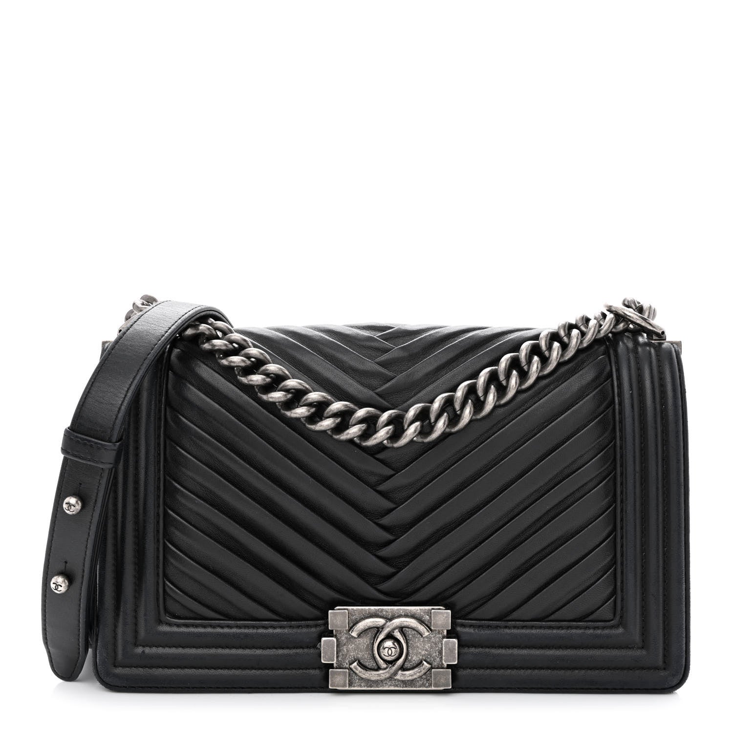 Chanel Lambskin Pleated Medium Boy Flap Black 1 of 14