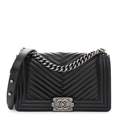 Chanel Lambskin Pleated Medium Boy Flap Black 1 of 14