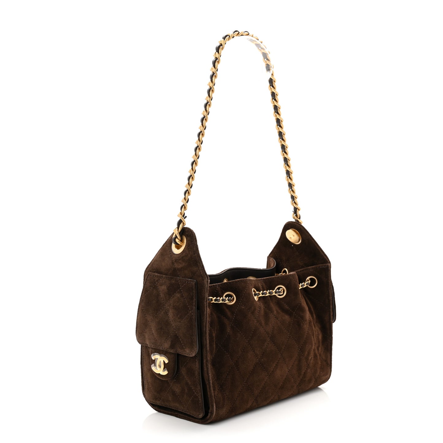 Suede Quilted Mini Chanel 25 Handbag Dark Brown
